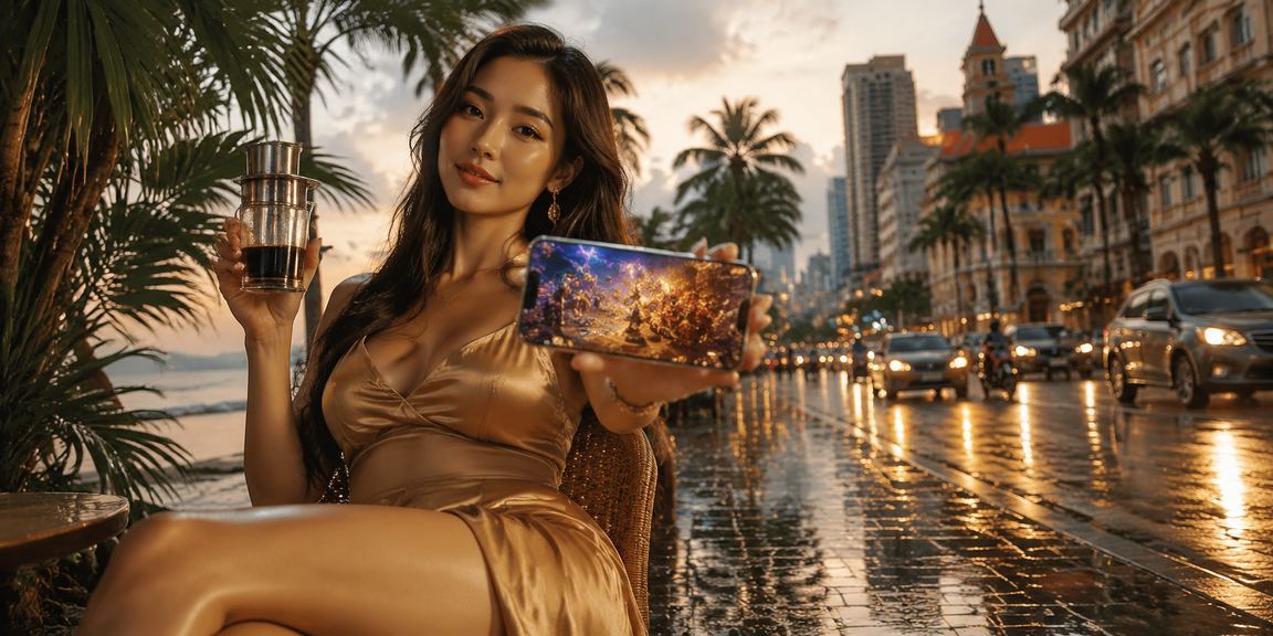 Khách hàng đăng nhập sử dụng điện thoại tại quán cafe VIP Sài Gòn