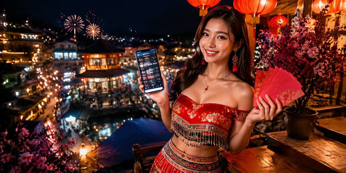 Cảnh về lễ hội Sapa với đèn lồng đỏ tượng trưng may mắn và cân bằng